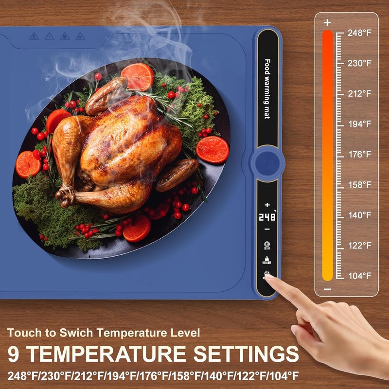 Aordeep Electric Silicone Food Warmers for Parties Buffet XXL 40”X15” Extra Extra Large Food Warming Mat Keep Food Warm Last 18H Even Heating 104F to 248F with Child Lock Easy Clean - Image 3